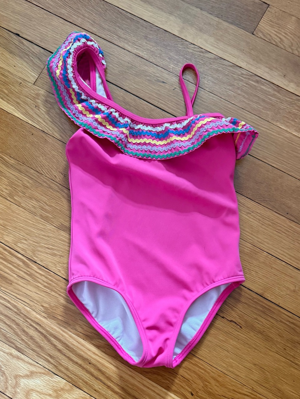Mini Boden 5-6Y Lila One Shoulder Swimsuit Pink Ric Rac